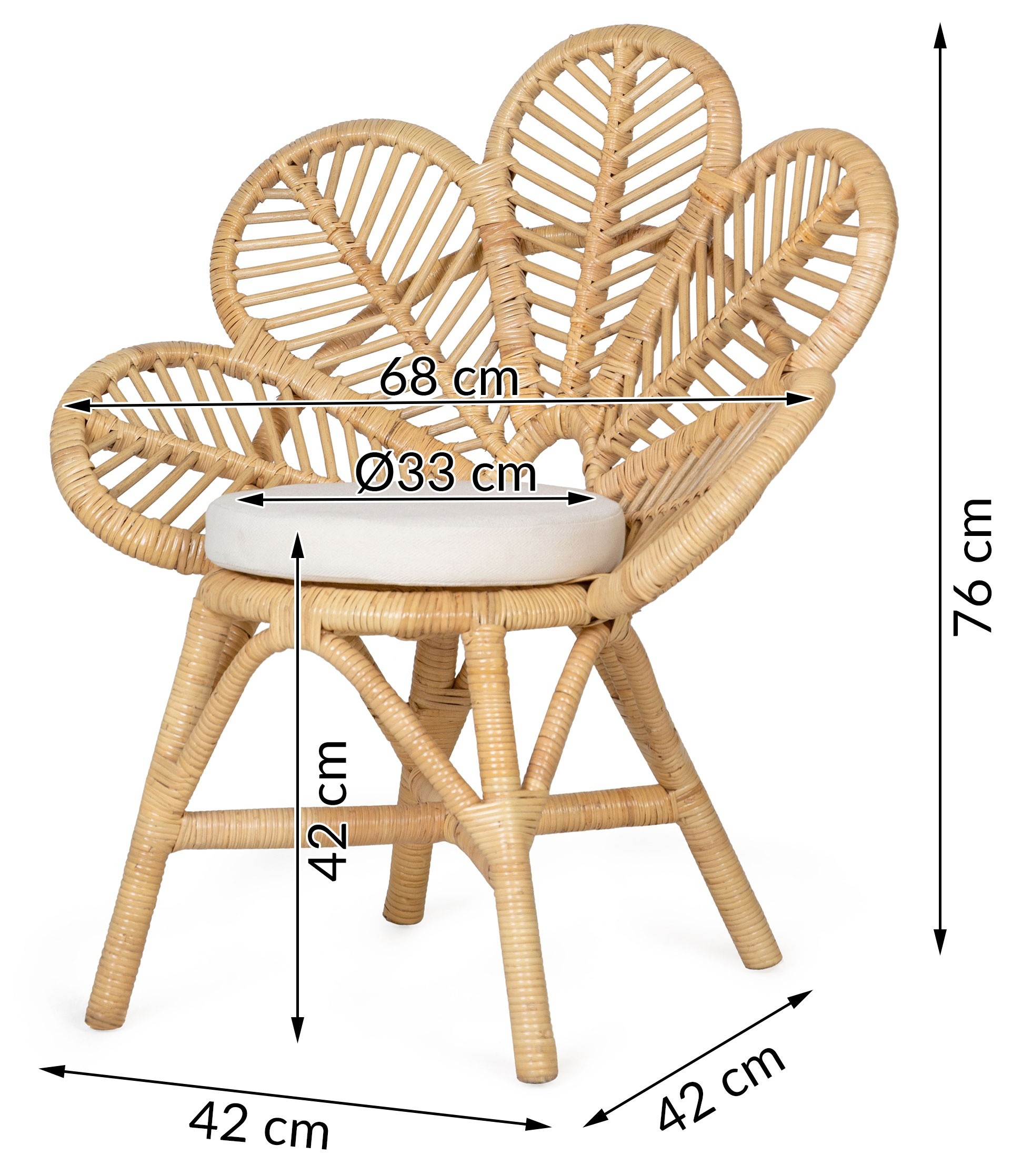 Fotel stokrotka Daisy Mini z poduszką rattan naturalny handmade boho