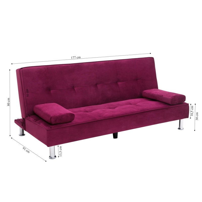 Sofa trzyosobowa z funkcją spania Divi fioletowo-różowa welur