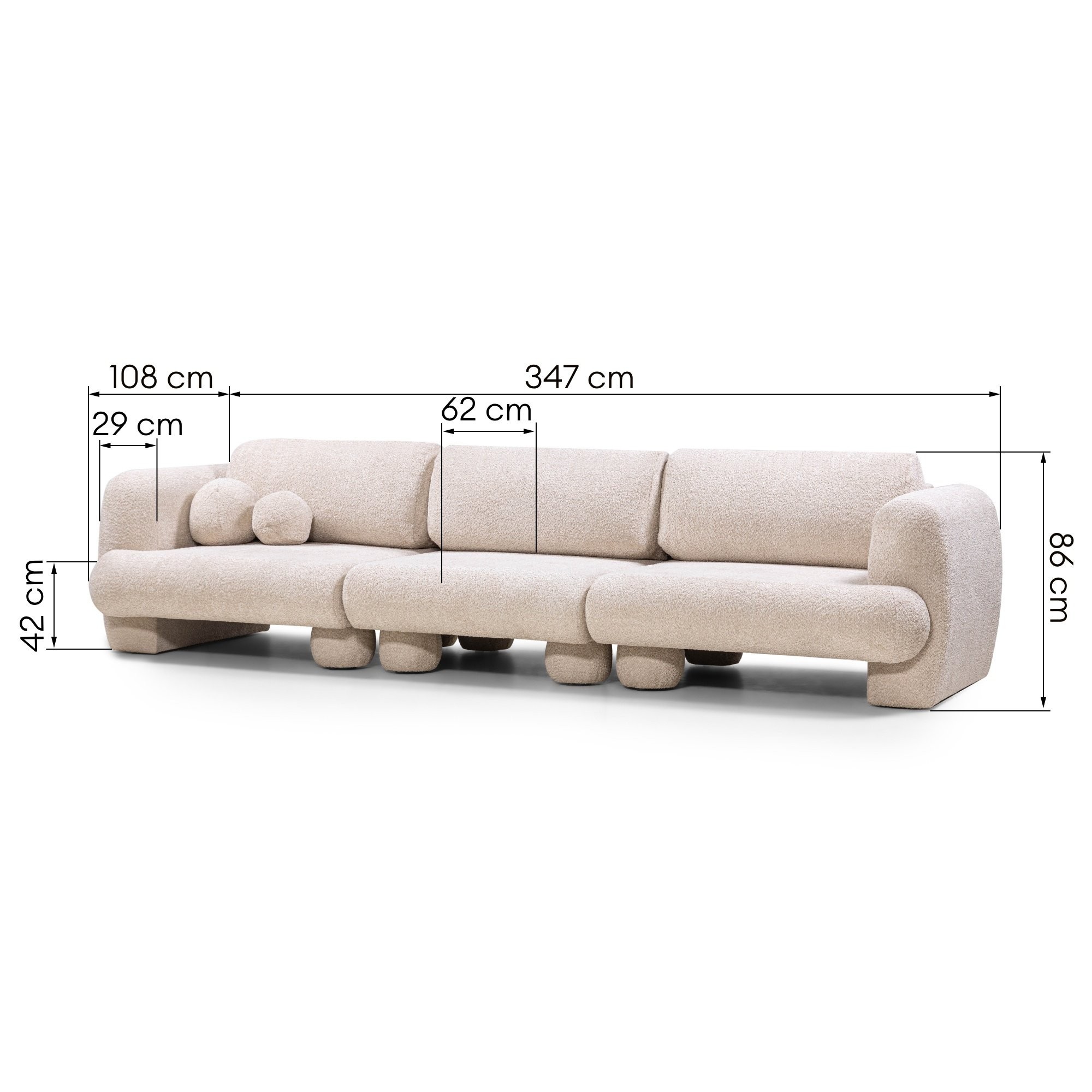 Sofa trzyosobowa Fragola, modułowa, obłe kształty