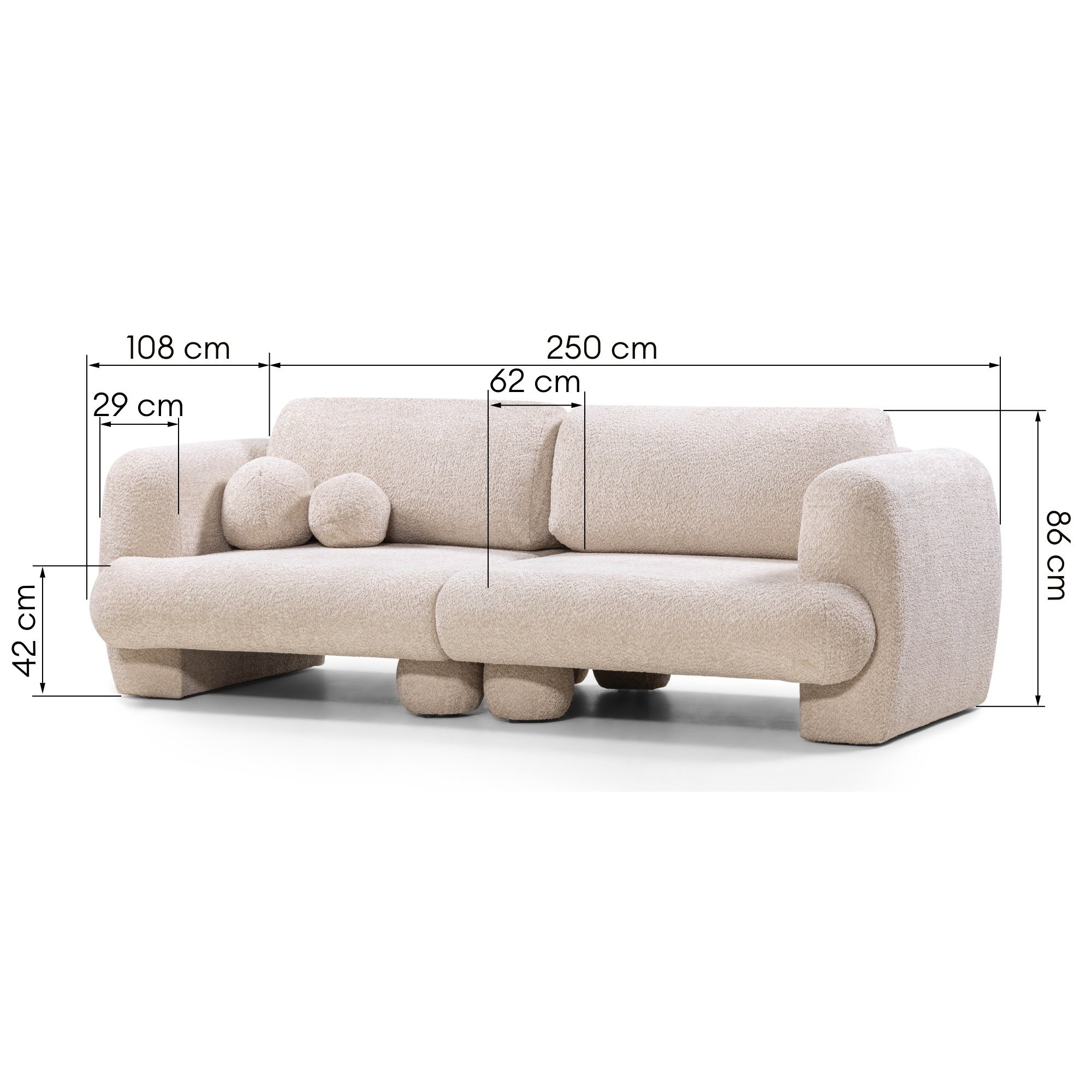 Sofa dwuosobowa Fragola, modułowa, obłe kształty