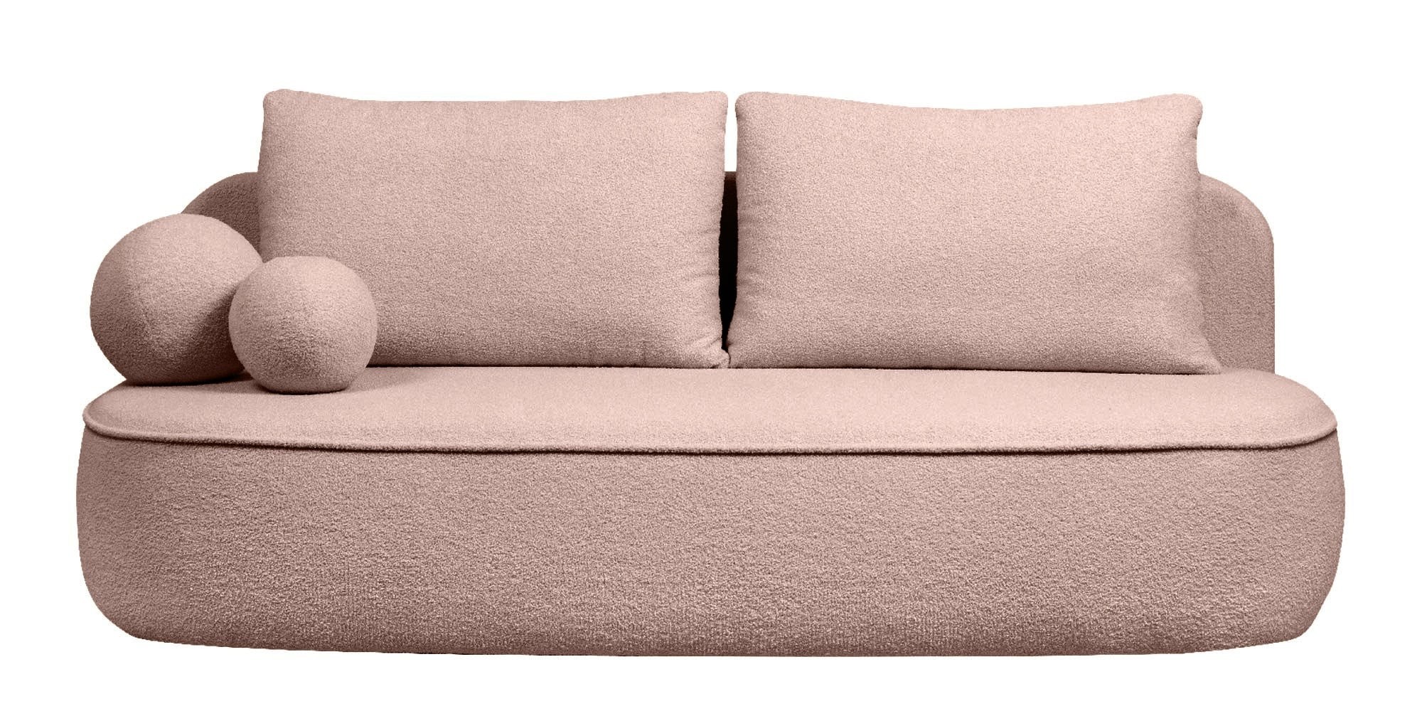 Sofa z funkcją spania i pojemnikiem Bella różowa, boucle