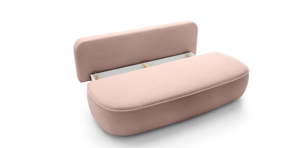 Sofa z funkcją spania i pojemnikiem Bella różowa, boucle