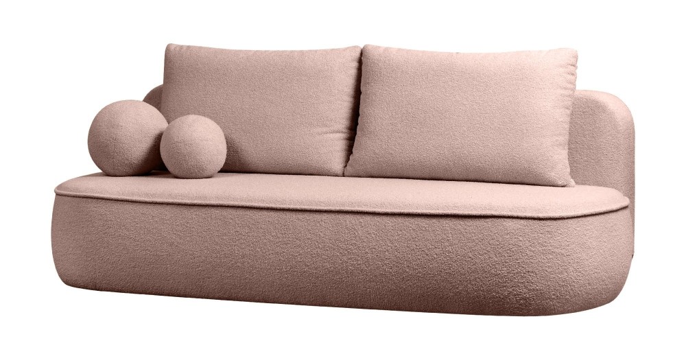 Sofa z funkcją spania i pojemnikiem Bella różowa, boucle