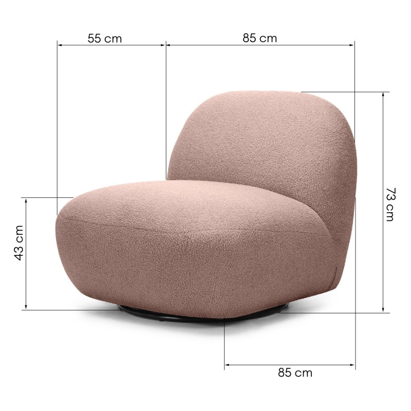 Fotel obrotowy Mikado, różowy, boucle, obłe kształty