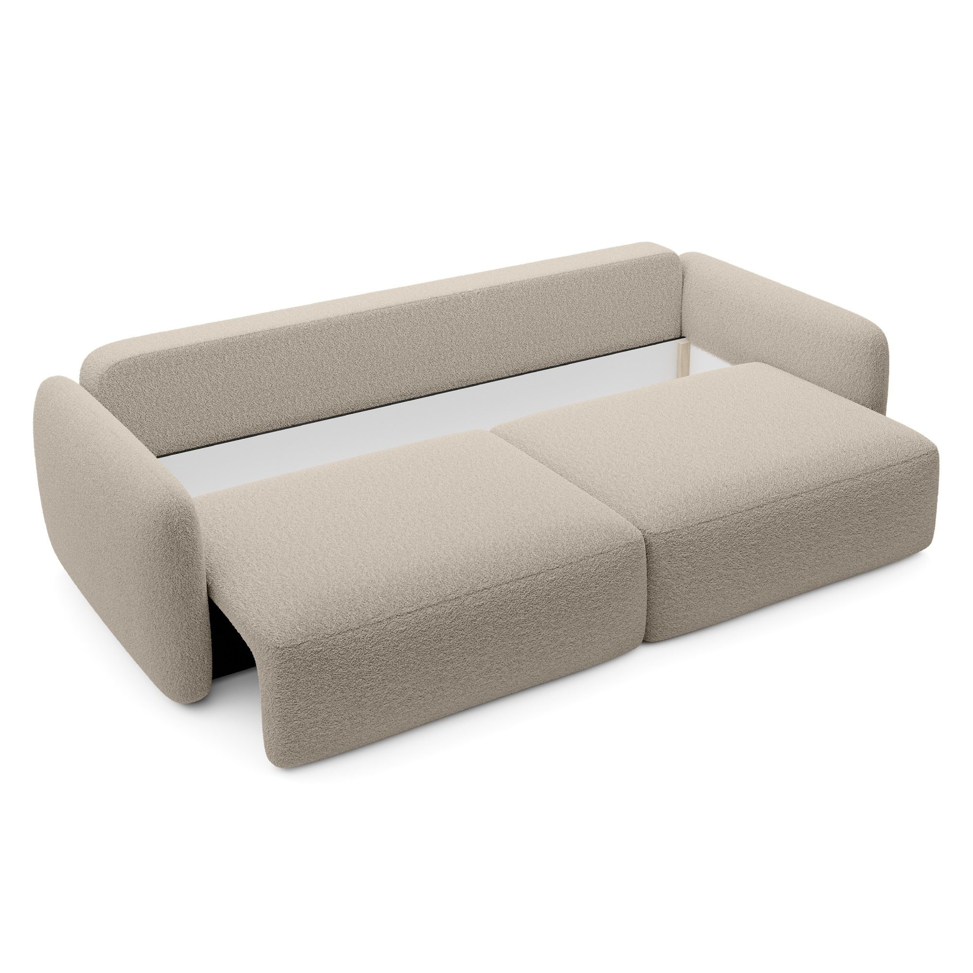 Sofa rozkładana Botse Lux z pojemnikiem, obłe kształty