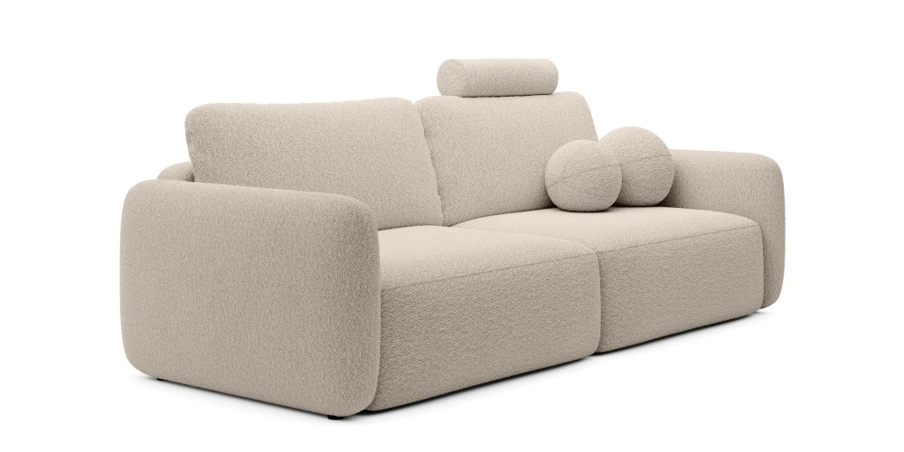 Sofa rozkładana Botse Lux z pojemnikiem, obłe kształty