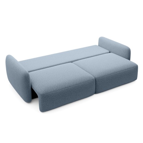 Sofa rozkładana Botse Lux z pojemnikiem, obłe kształty, niebieska, boucle