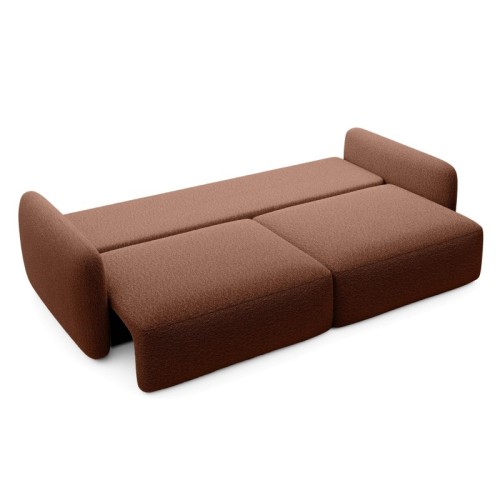 Sofa rozkładana Botse Lux z pojemnikiem, obłe kształty, miedziana, boucle