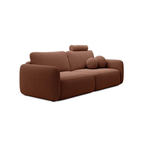 Sofa rozkładana Botse Lux z pojemnikiem, obłe kształty, miedziana, boucle