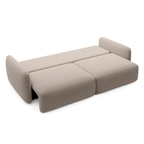 Sofa rozkładana Botse Lux z pojemnikiem, obłe kształty, beżowa, boucle