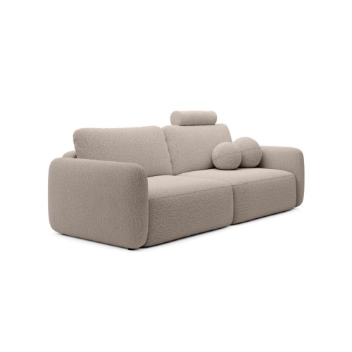 Sofa rozkładana Botse Lux z pojemnikiem, obłe kształty, beżowa, boucle