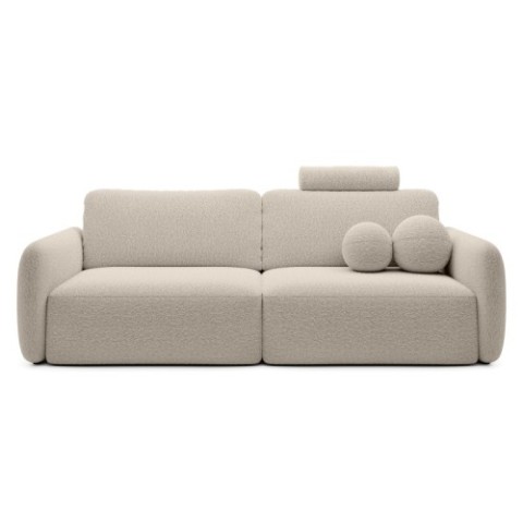 Sofa rozkładana Botse Lux z pojemnikiem, jasnobeżowa, boucle