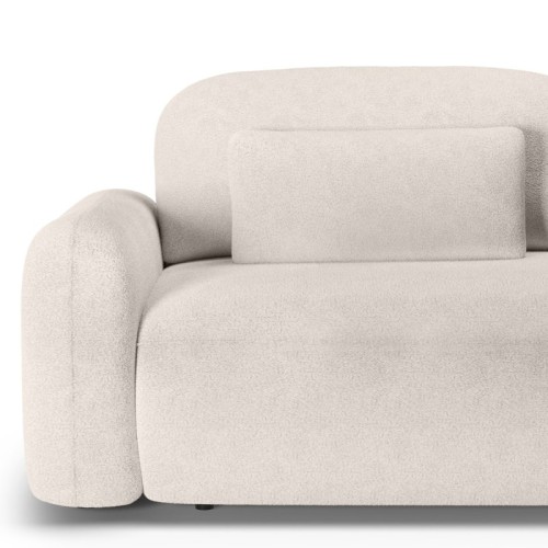 Sofa z funkcją spania i pojemnikiem Hoschi, kremowa, boucle, obłe kształty