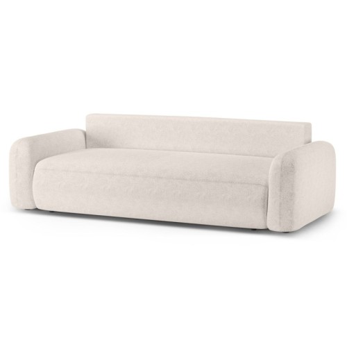 Sofa z funkcją spania i pojemnikiem Hoschi, kremowa, boucle, obłe kształty