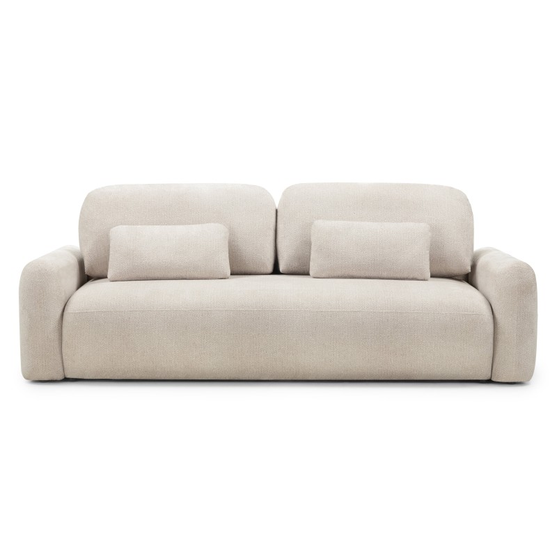 Sofa z funkcją spania i pojemnikiem Hoschi, jasnobeżowa, obłe kształty