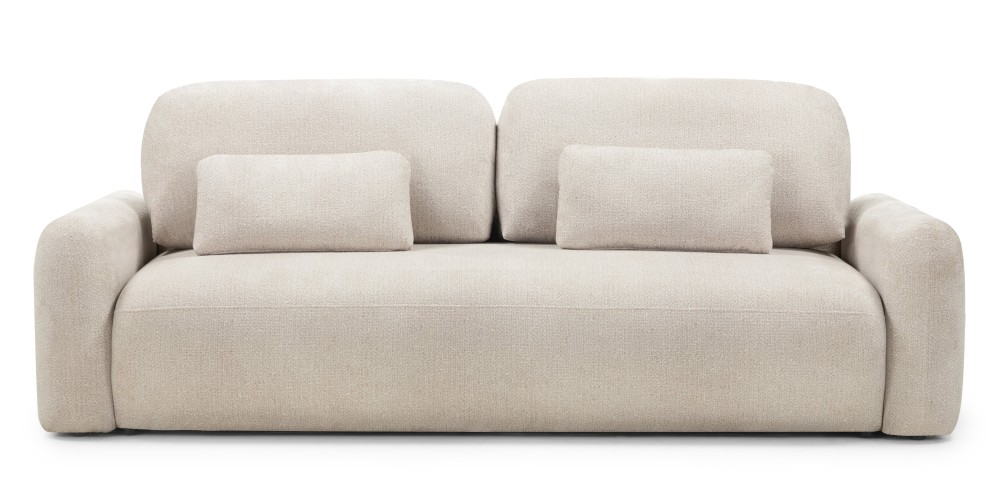 Sofa z funkcją spania i pojemnikiem Hoschi, jasnobeżowa, obłe kształty
