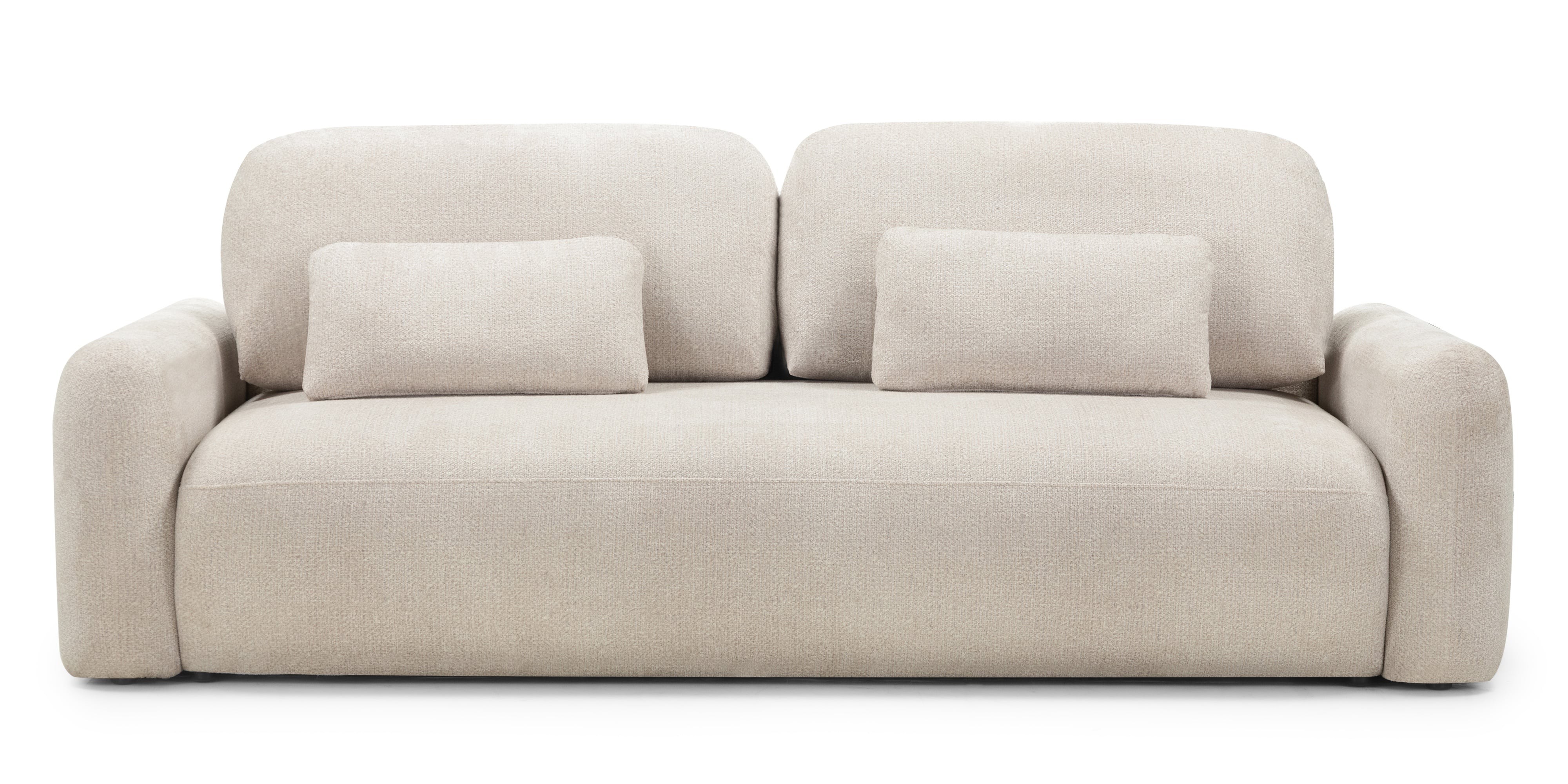 Sofa z funkcją spania i pojemnikiem Hoschi, jasnobeżowa, obłe kształty