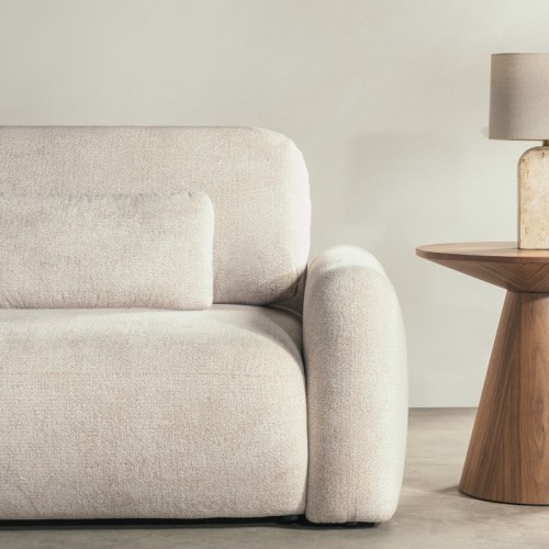 Sofa z funkcją spania i pojemnikiem Hoschi, jasnobeżowa, obłe kształty