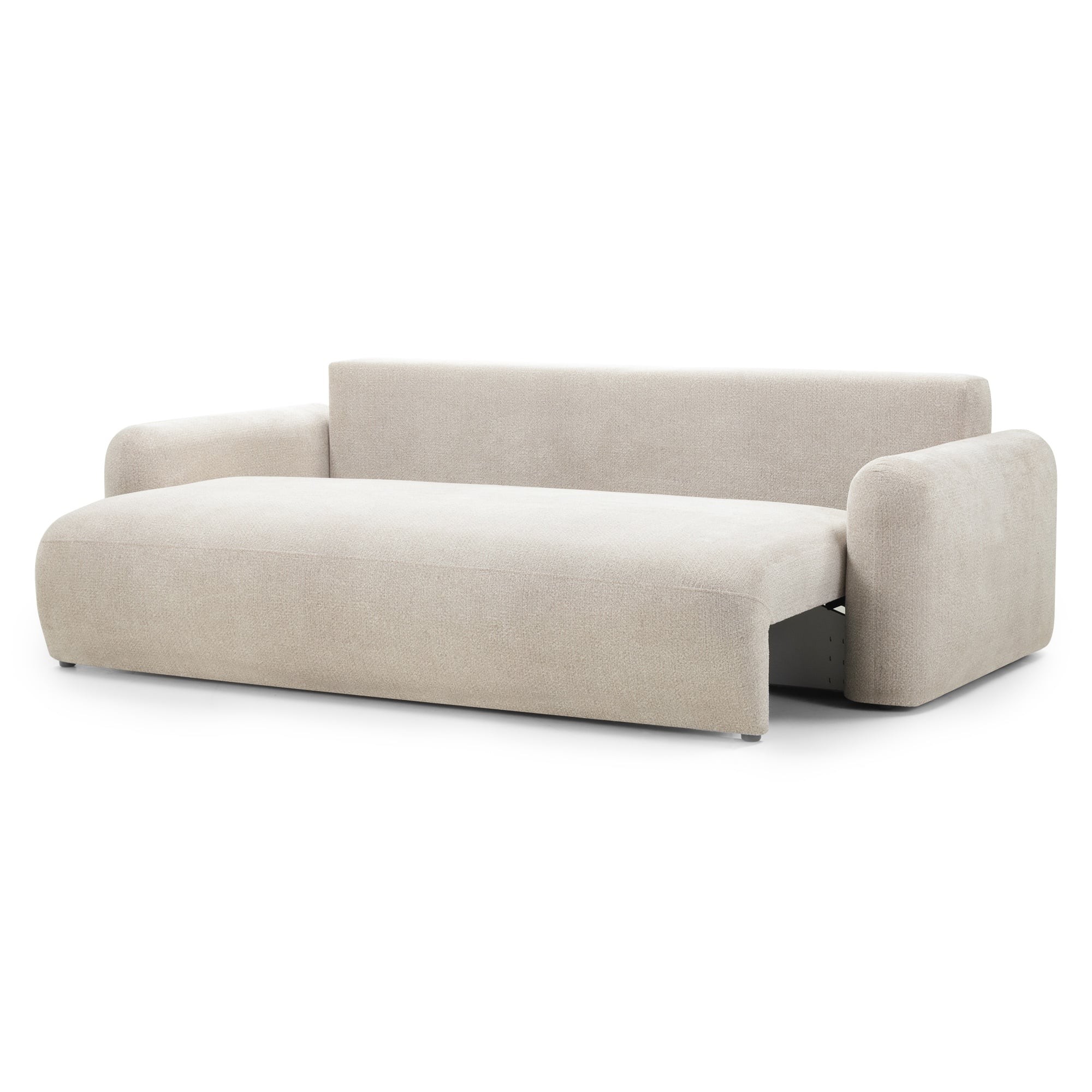 Sofa z funkcją spania i pojemnikiem Hoschi, jasnobeżowa, obłe kształty