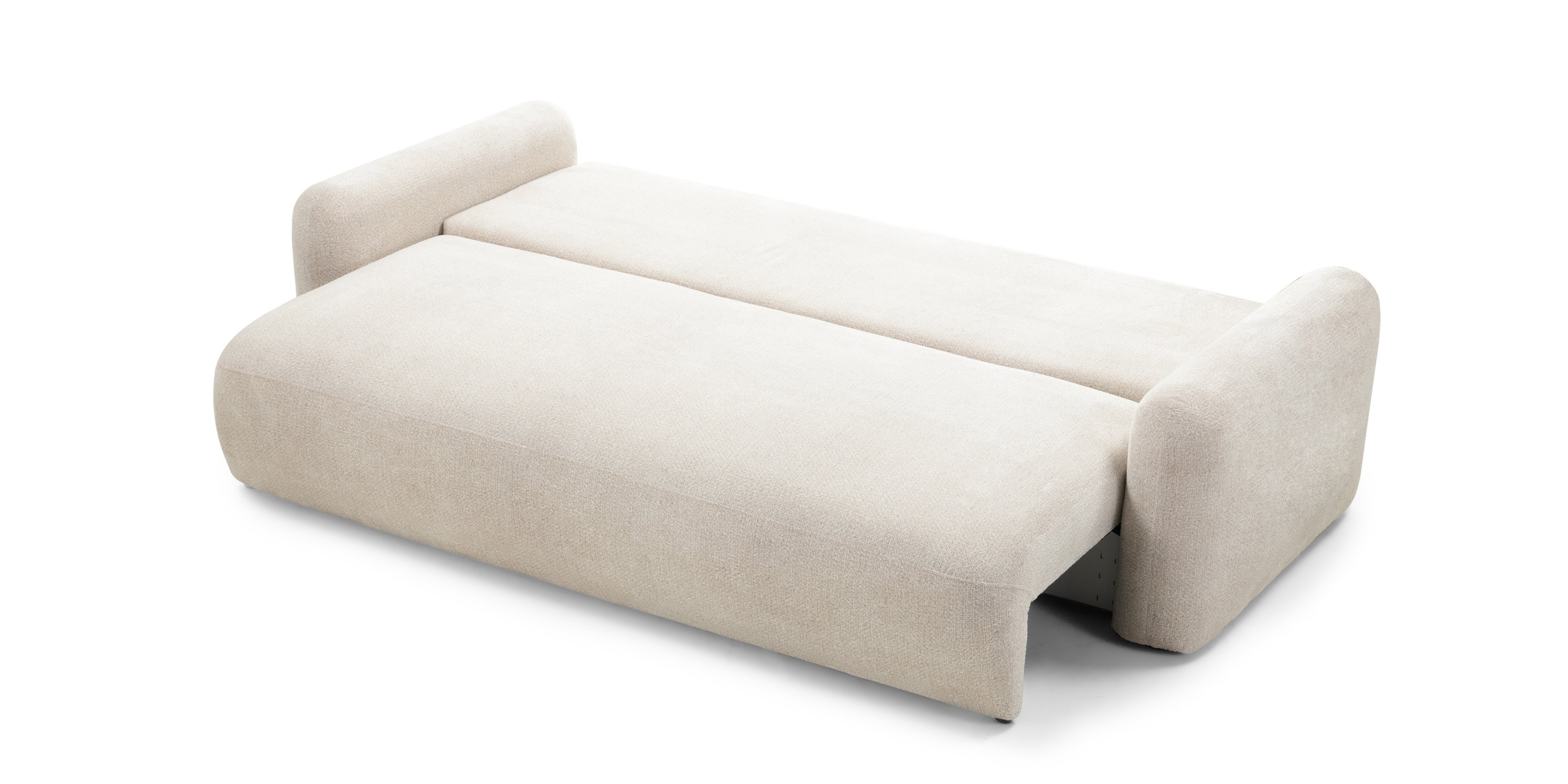 Sofa z funkcją spania i pojemnikiem Hoschi, jasnobeżowa, obłe kształty