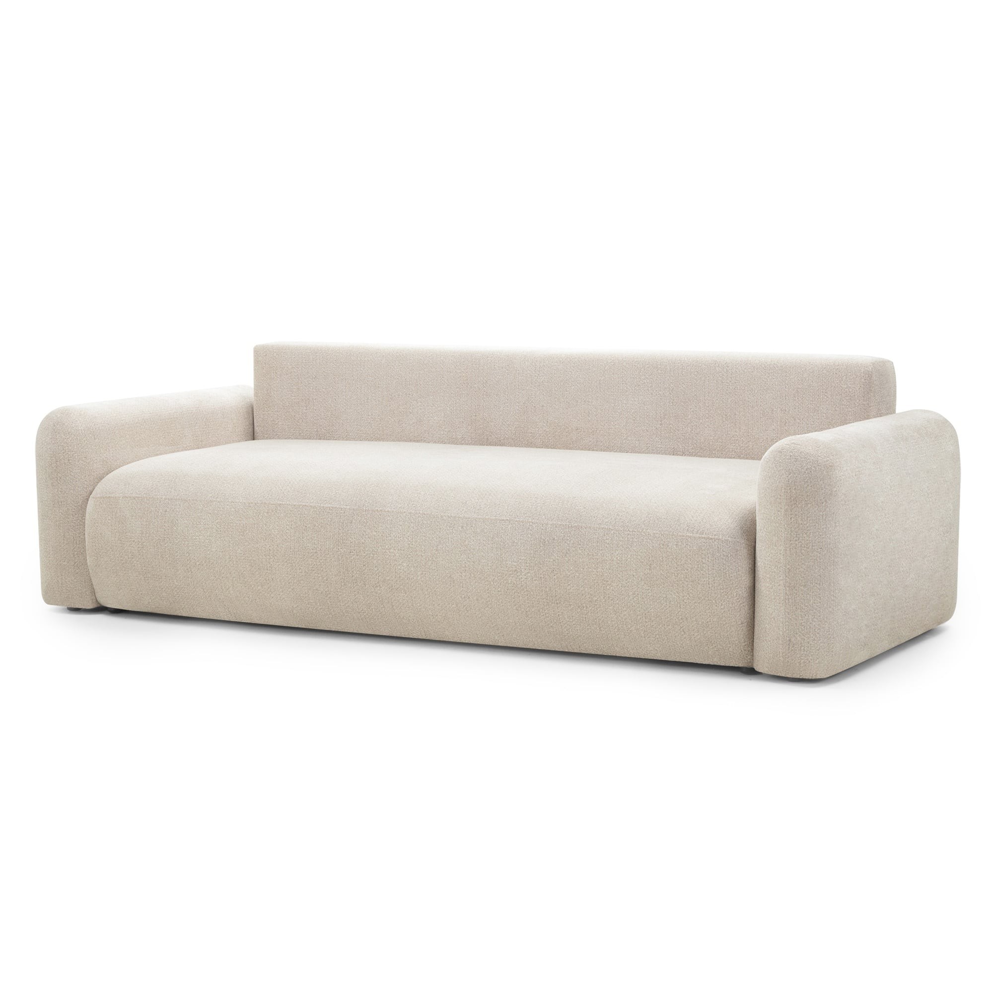 Sofa z funkcją spania i pojemnikiem Hoschi, jasnobeżowa, obłe kształty