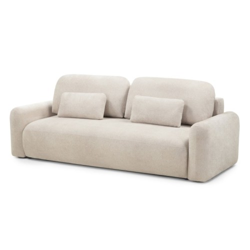 Sofa z funkcją spania i pojemnikiem Hoschi, jasnobeżowa, obłe kształty