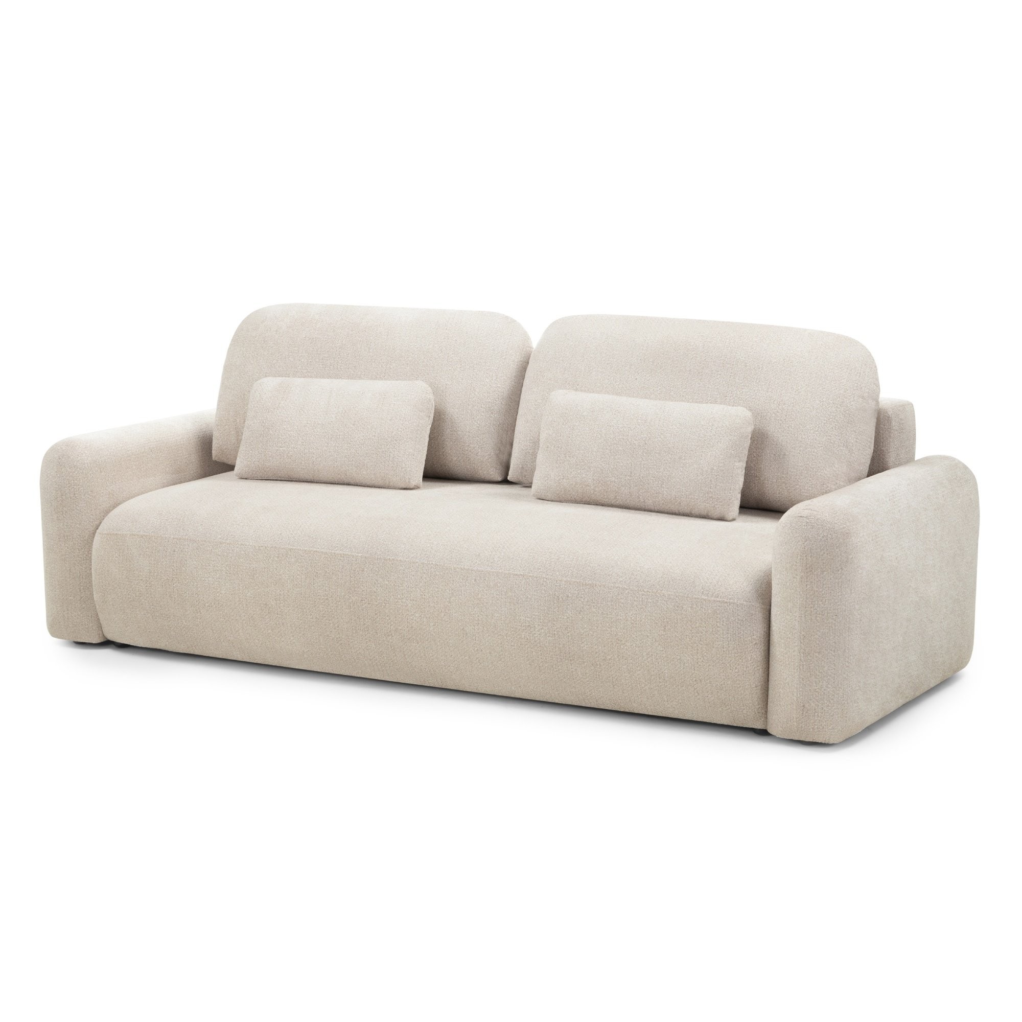 Sofa z funkcją spania i pojemnikiem Hoschi, jasnobeżowa, obłe kształty