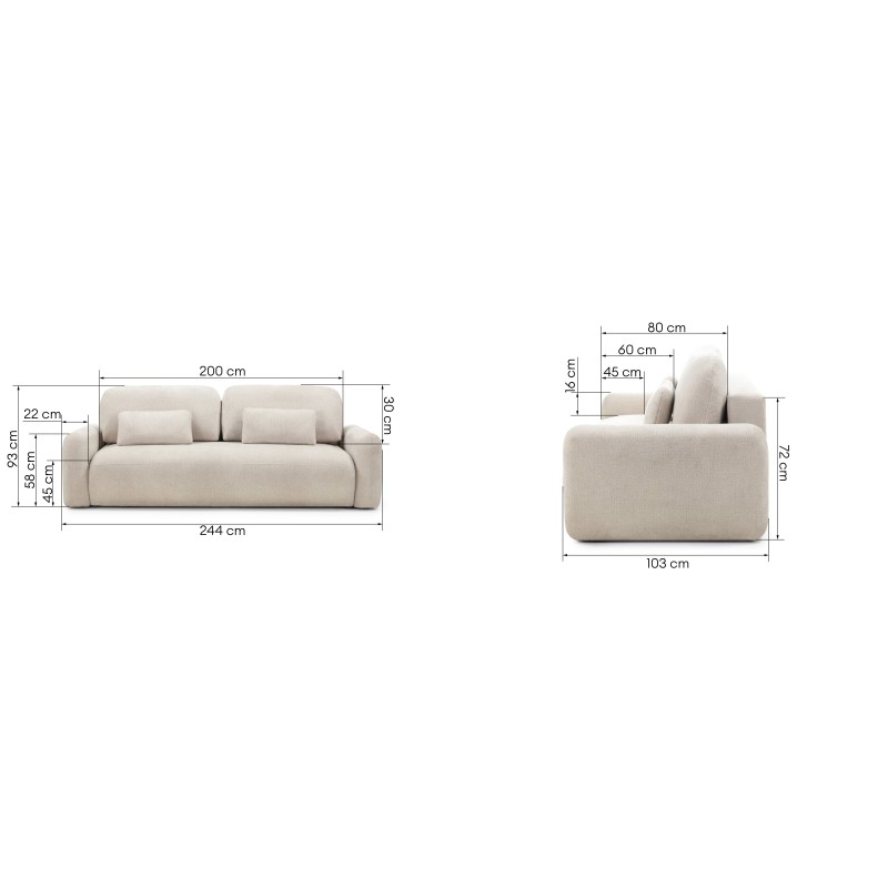 Sofa z funkcją spania i pojemnikiem Hoschi, jasnobeżowa, obłe kształty