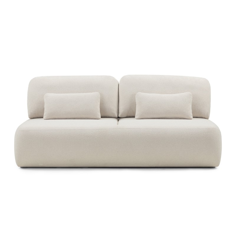 Sofa z funkcją spania i pojemnikiem Liva, jasnobeżowa, boucle, obłe kształty