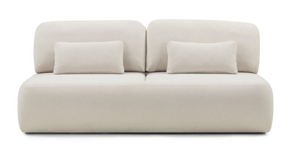 Sofa z funkcją spania i pojemnikiem Liva, jasnobeżowa, boucle, obłe kształty