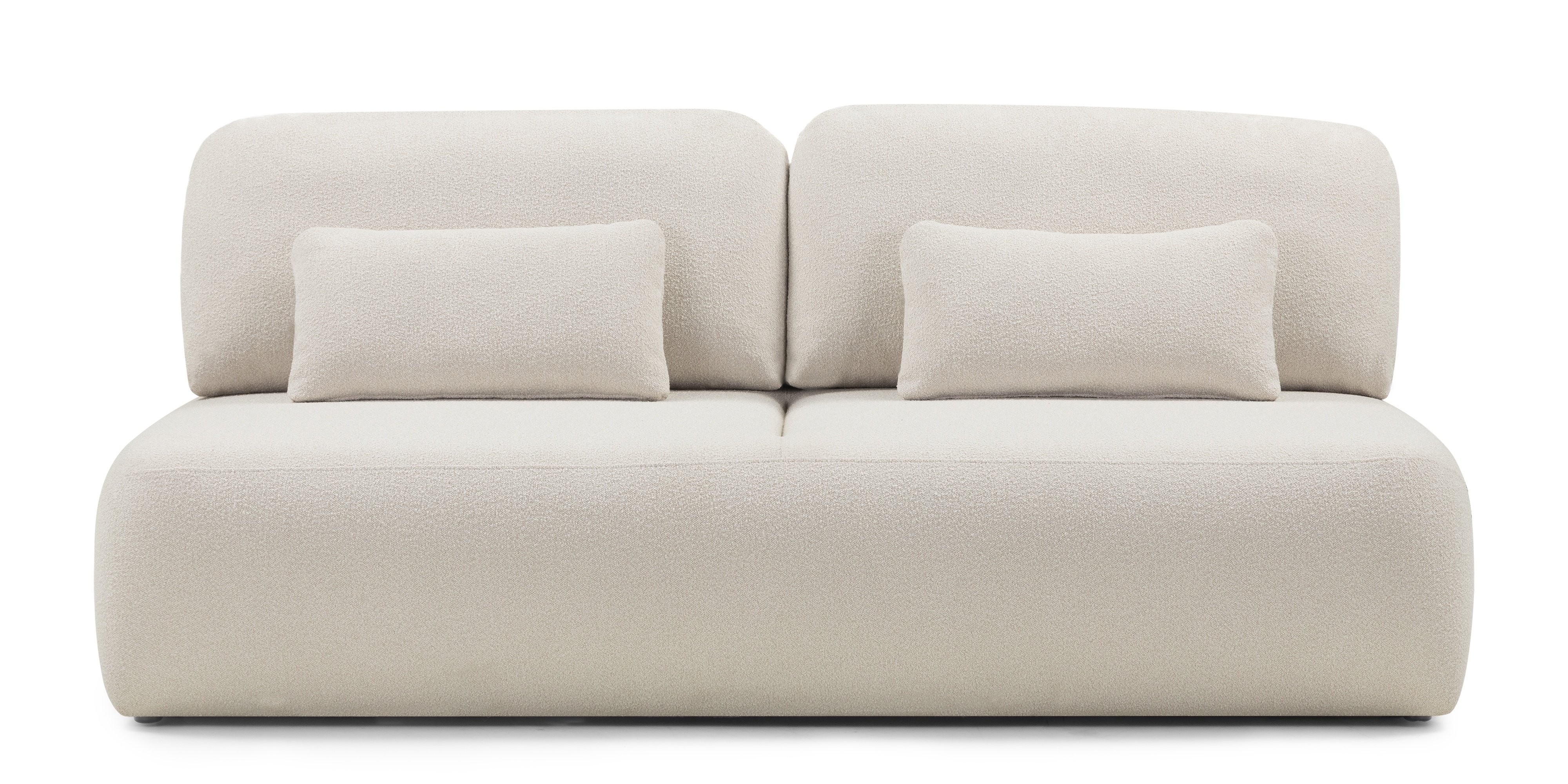 Sofa z funkcją spania i pojemnikiem Liva, jasnobeżowa, boucle, obłe kształty