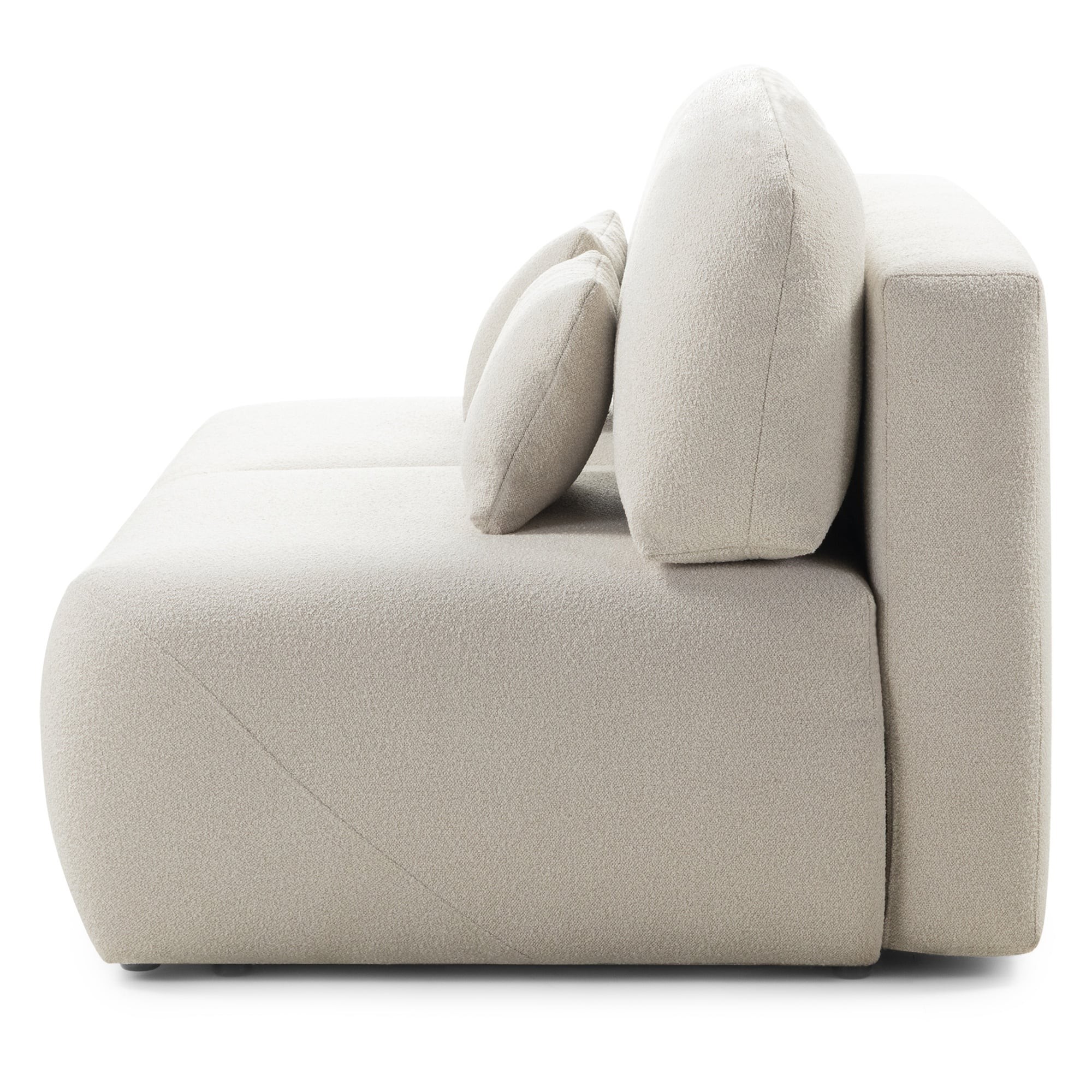 Sofa z funkcją spania i pojemnikiem Liva, jasnobeżowa, boucle, obłe kształty