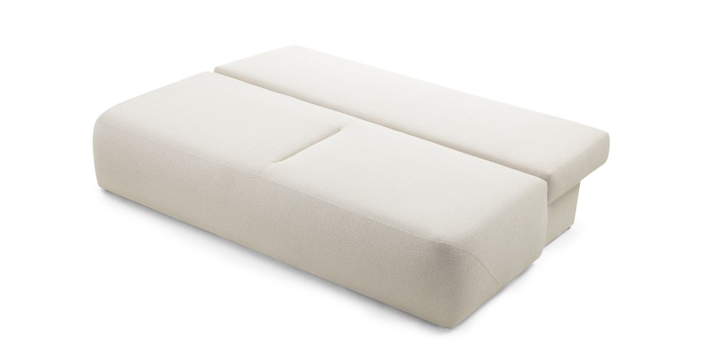 Sofa z funkcją spania i pojemnikiem Liva, jasnobeżowa, boucle, obłe kształty