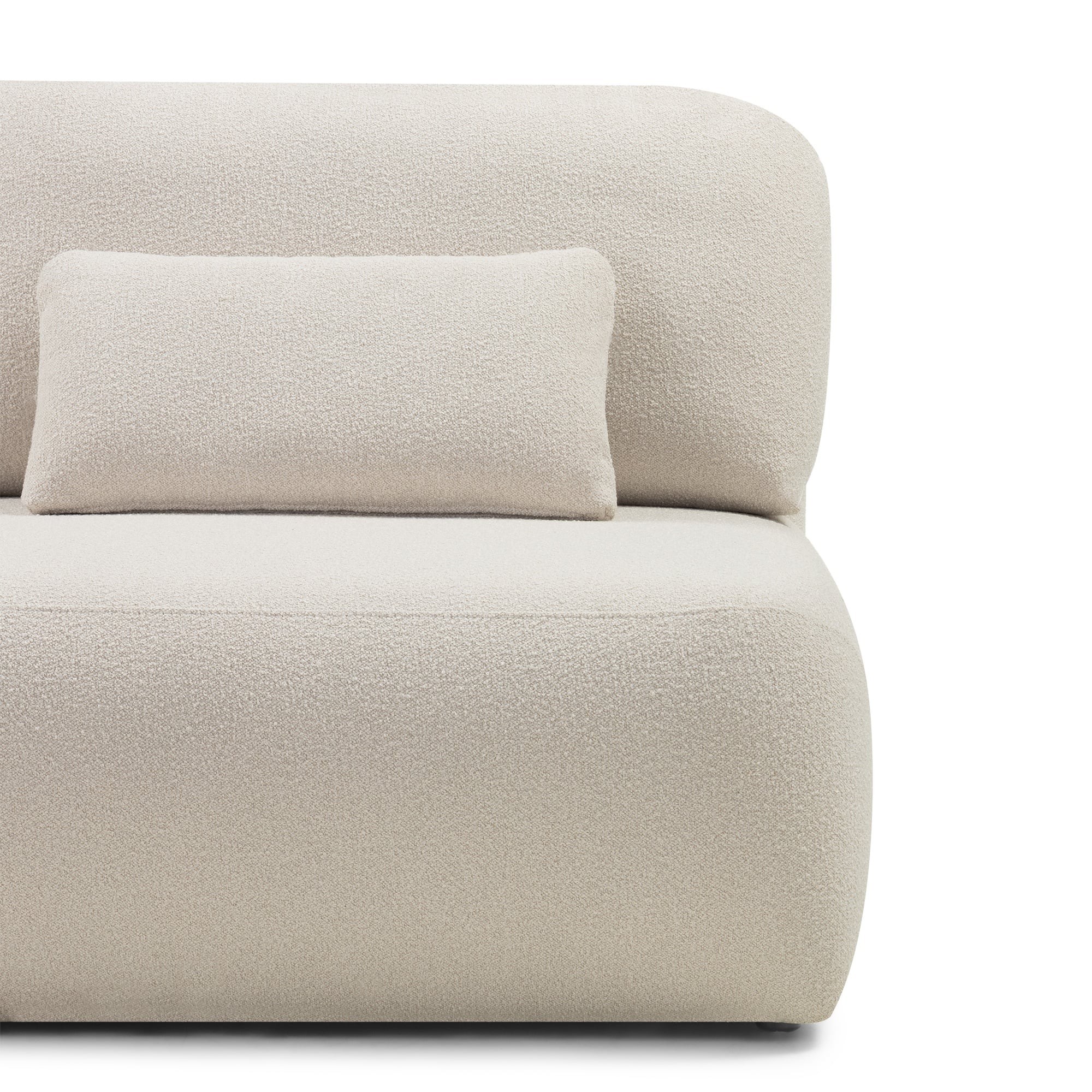 Sofa z funkcją spania i pojemnikiem Liva, jasnobeżowa, boucle, obłe kształty