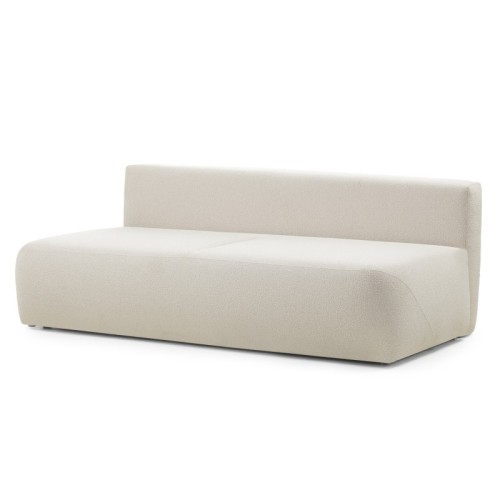 Sofa z funkcją spania i pojemnikiem Liva, jasnobeżowa, boucle, obłe kształty