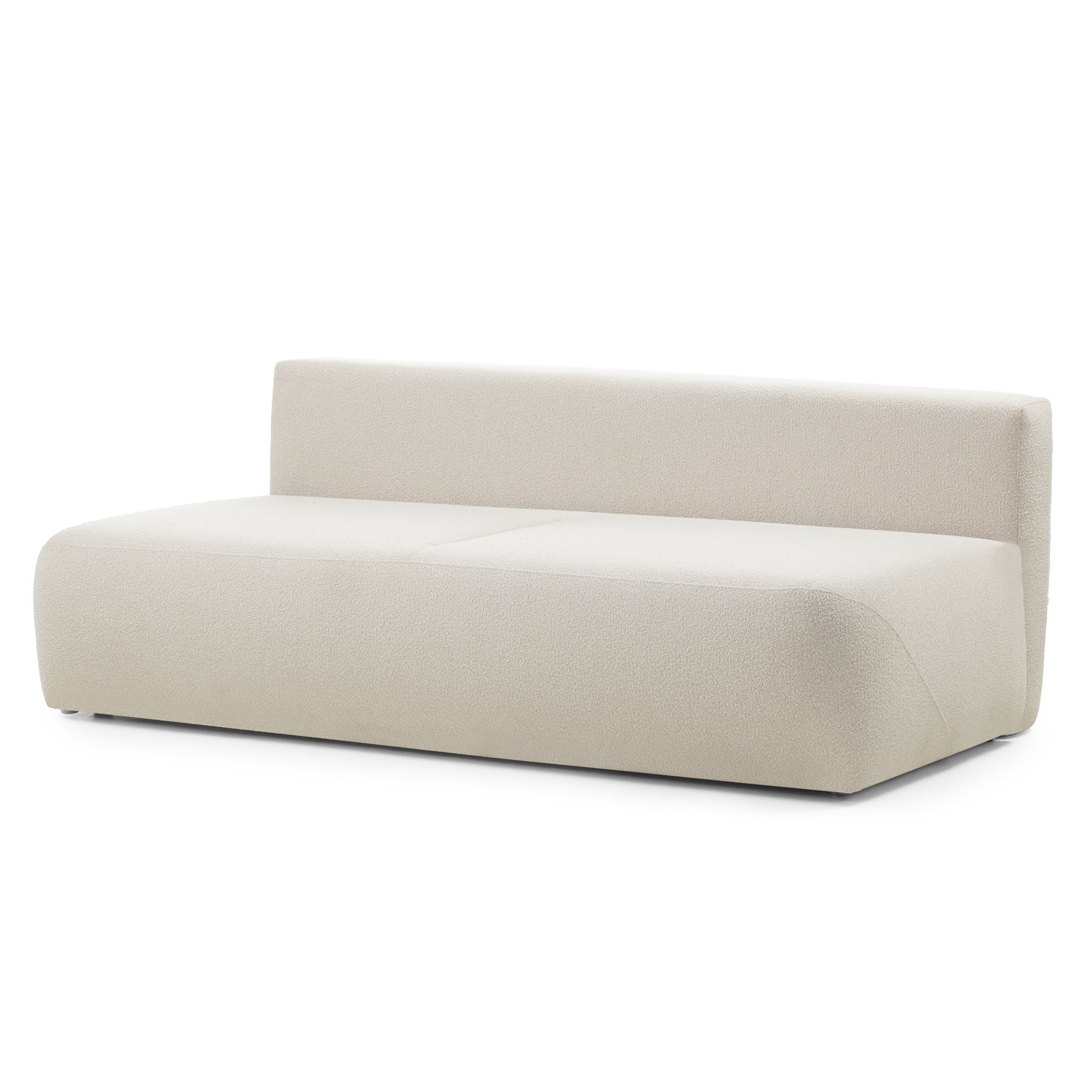 Sofa z funkcją spania i pojemnikiem Liva, jasnobeżowa, boucle, obłe kształty
