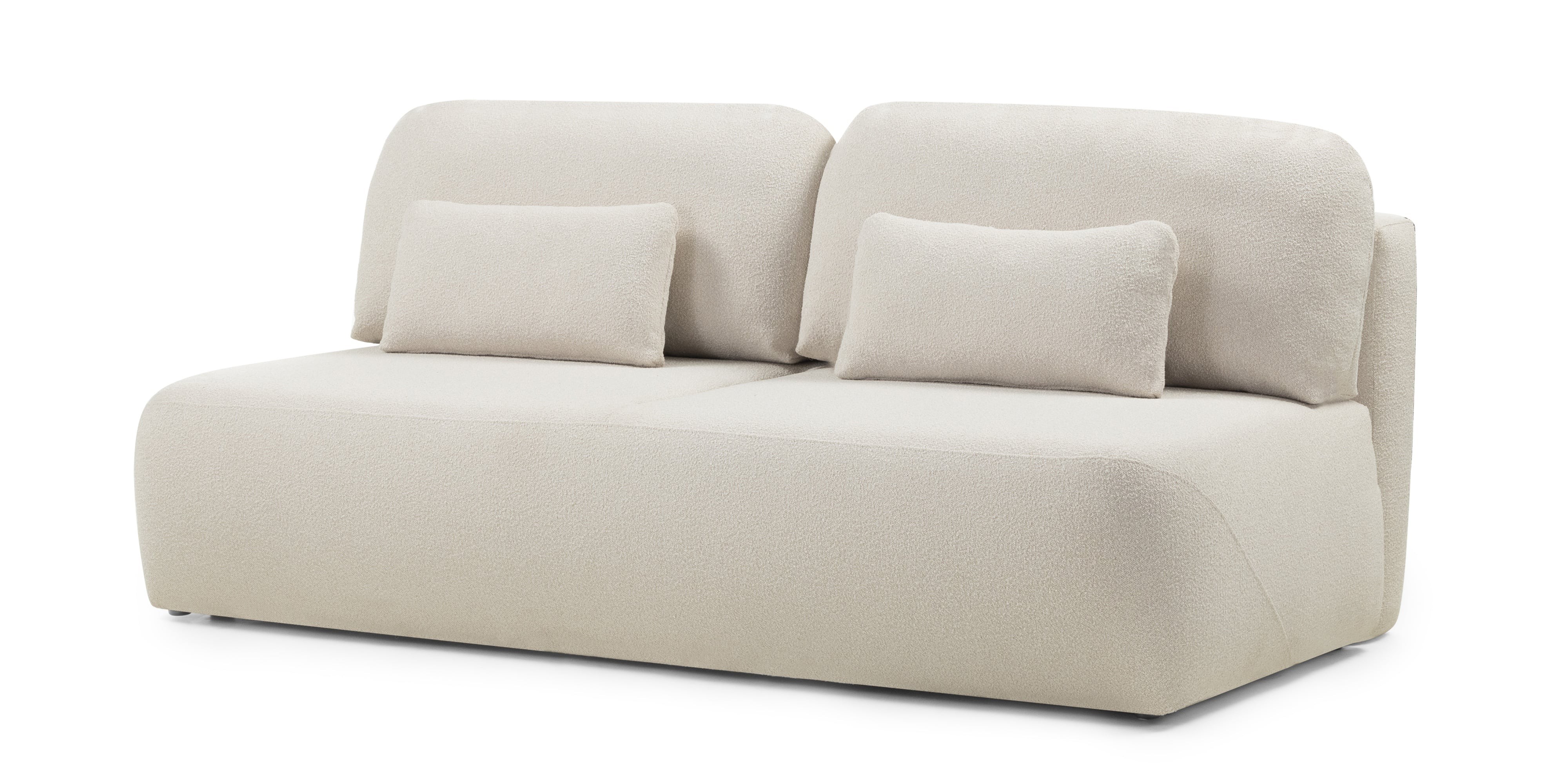 Sofa z funkcją spania i pojemnikiem Liva, jasnobeżowa, boucle, obłe kształty