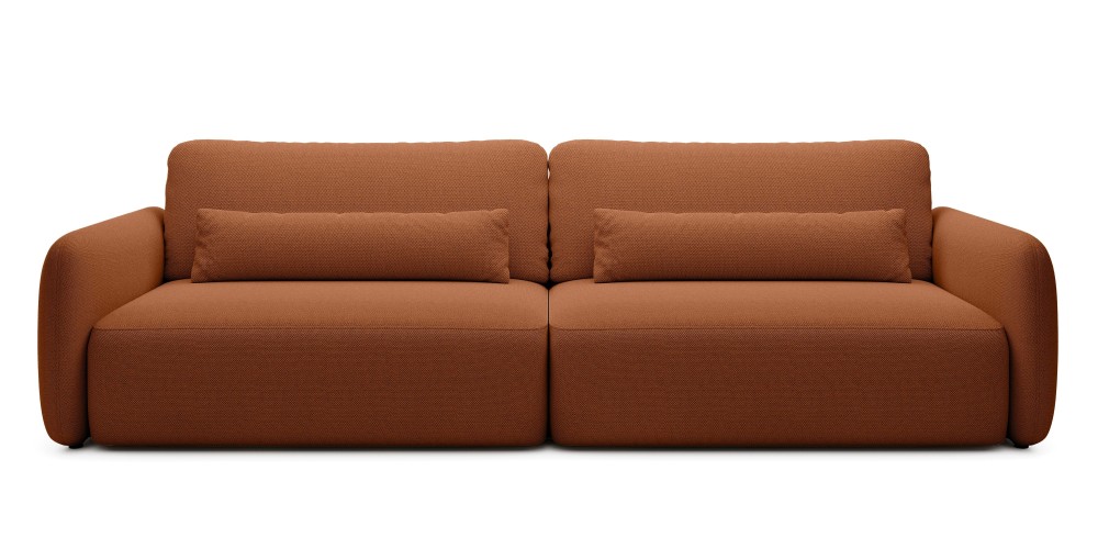 Sofa rozkładana Mossa Big z 2 pojemnikami, obłe kształty, miedziana