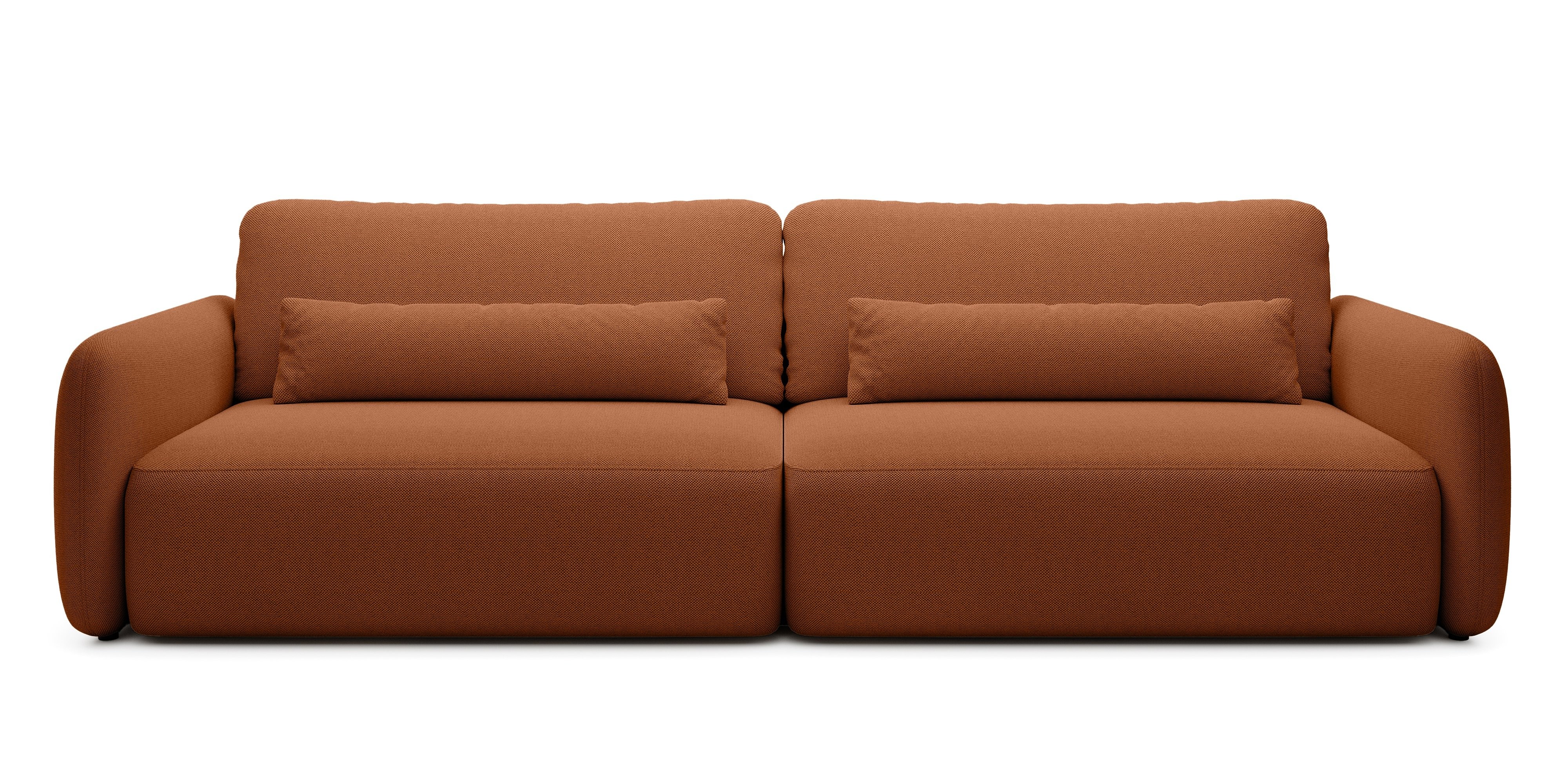 Sofa rozkładana Mossa Big z 2 pojemnikami, obłe kształty, miedziana