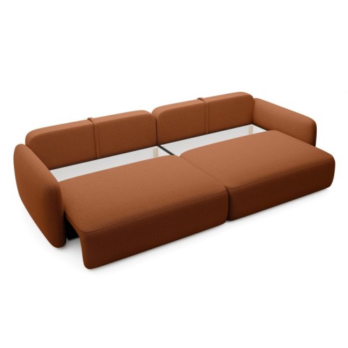 Sofa rozkładana Mossa Big z 2 pojemnikami, obłe kształty, miedziana