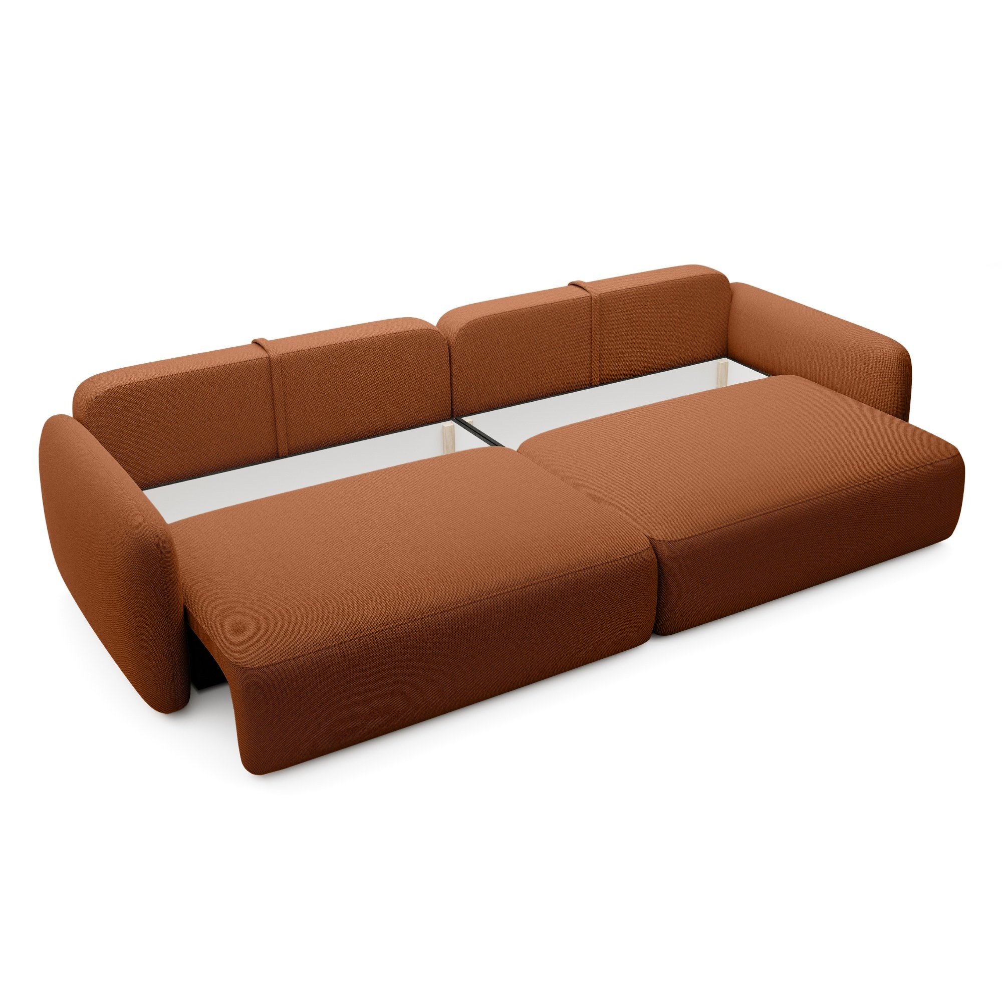 Sofa rozkładana Mossa Big z 2 pojemnikami, obłe kształty, miedziana