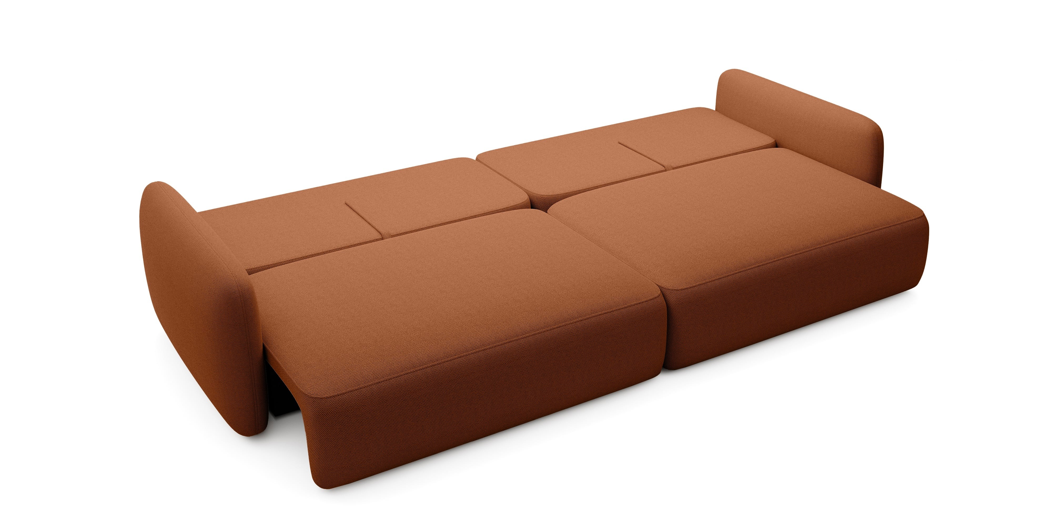 Sofa rozkładana Mossa Big z 2 pojemnikami, obłe kształty, miedziana