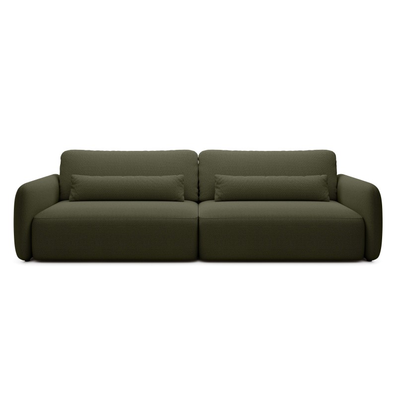 Sofa rozkładana Mossa Big z 2 pojemnikami, obłe kształty, ciemnozielona