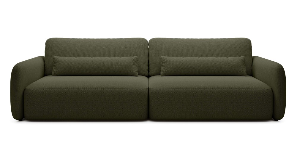 Sofa rozkładana Mossa Big z 2 pojemnikami, obłe kształty, ciemnozielona