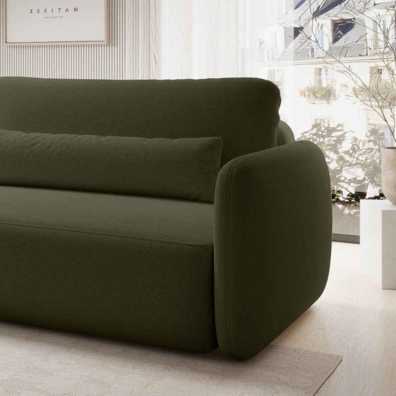 Sofa rozkładana Mossa Big z 2 pojemnikami, obłe kształty, ciemnozielona