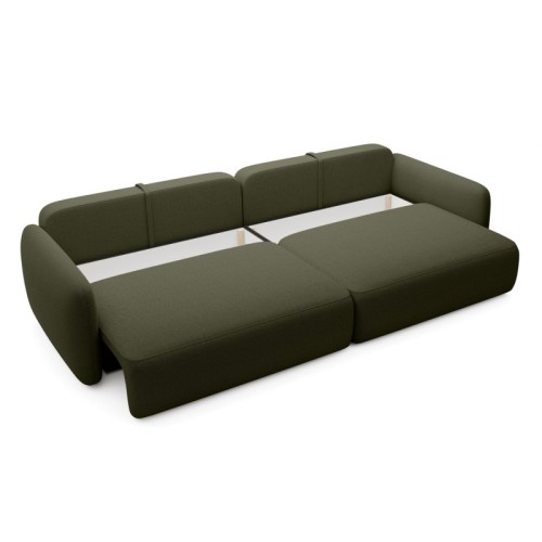 Sofa rozkładana Mossa Big z 2 pojemnikami, obłe kształty, ciemnozielona
