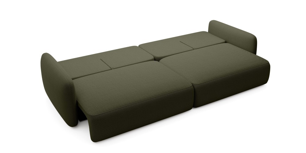 Sofa rozkładana Mossa Big z 2 pojemnikami, obłe kształty, ciemnozielona