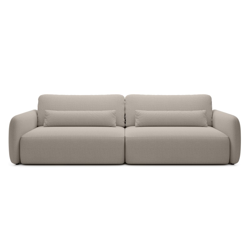 Sofa rozkładana Mossa Big z 2 pojemnikami, obłe kształty, beżowoszara