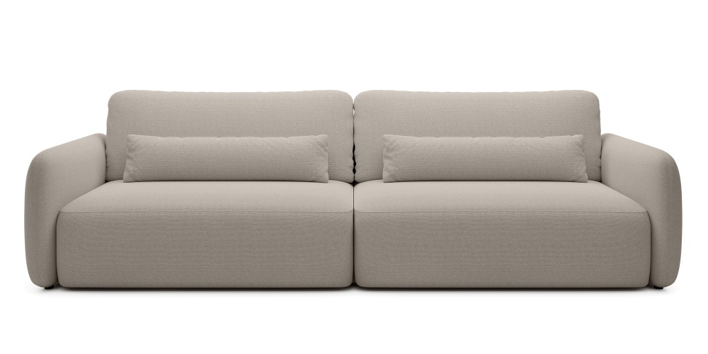 Sofa rozkładana Mossa Big z 2 pojemnikami, obłe kształty, beżowoszara
