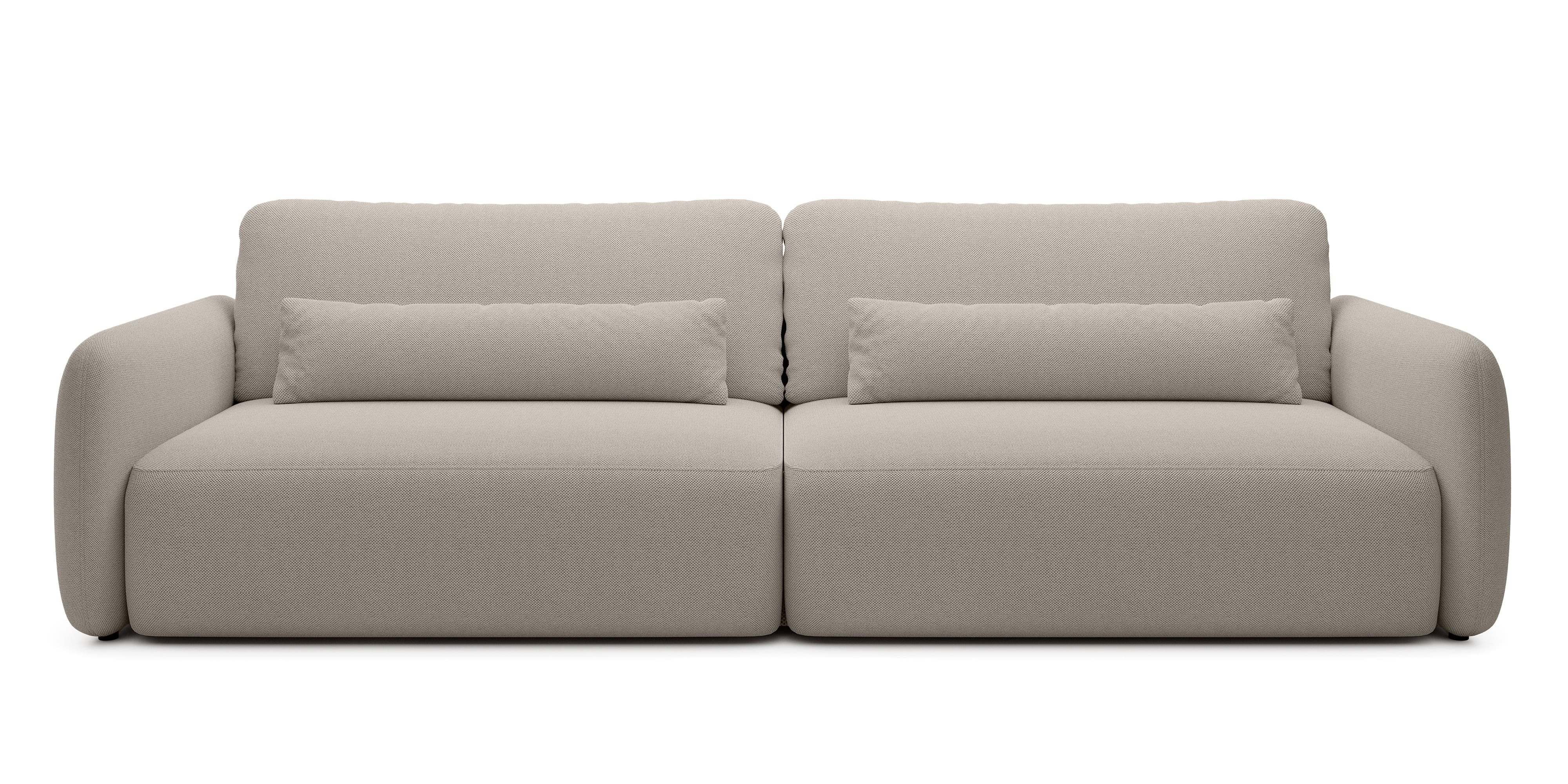 Sofa rozkładana Mossa Big z 2 pojemnikami, obłe kształty, beżowoszara